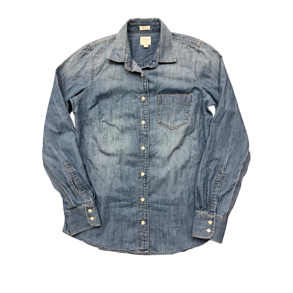 J.Crew Perfect Fit Chambray Denim Button Shirt Blue Womens XS